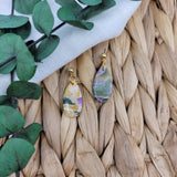 Teardrop Dangle in Gold Purple & Green Marble