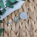 Teardrop Dangle in Gold Purple & Green Marble