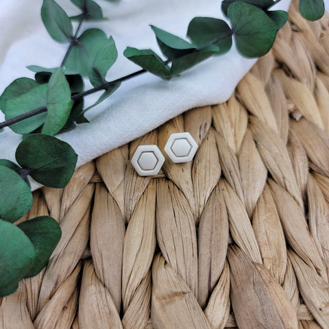 Off White Hexagon Studs