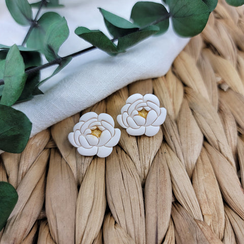 White Peony Studs