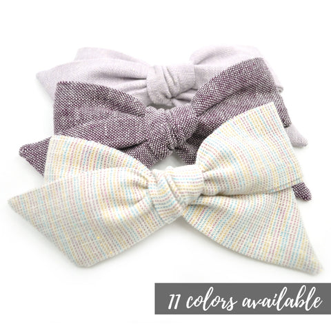 Linen Evy Bow in 11 colors, Newborn Headband or Clip