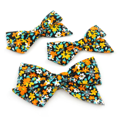 Black, Orange, Yellow, and Blue Floral Evy Bow, Infant Headband