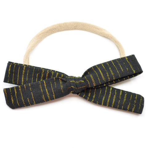 Ebony & Gold Tinsel Leni Bow, Infant or Toddler Hair Bow