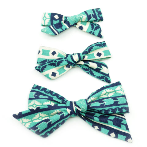 Teal Aztec Evy Bow, Newborn Headband