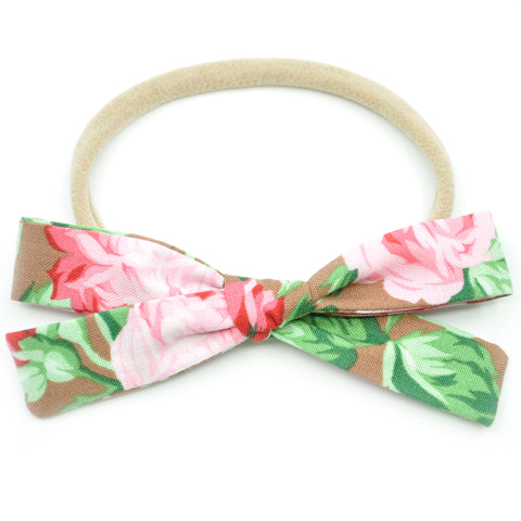 Large Pink Roses on Hazelnut Leni Bow