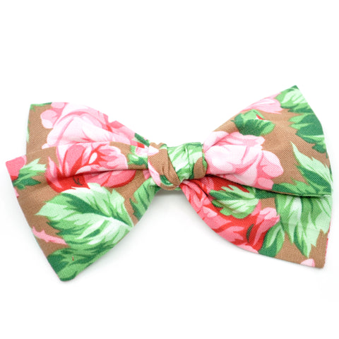 Large Pink Roses on Hazelnut Rona Bow