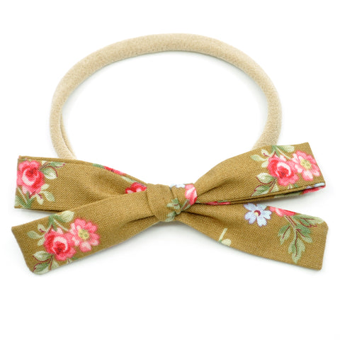 Hazelnut & Small Pink Floral Leni Bow