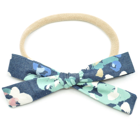 Denim Blue Floral Leni Bow