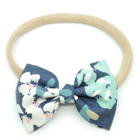 Denim Blue Floral Belle Bow, Tuxedo Bow