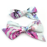 Ice Blue & Purple Floral Evy Bow, Newborn Headband
