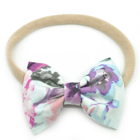Ice Blue & Purple Floral Belle Bow, Tuxedo Bow