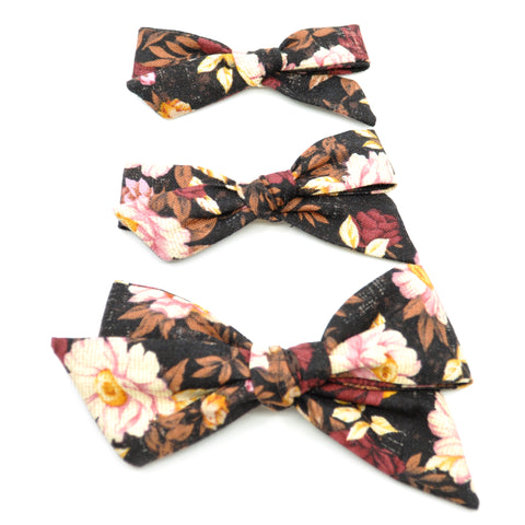 Burgundy Floral Evy Bow, Newborn Headband