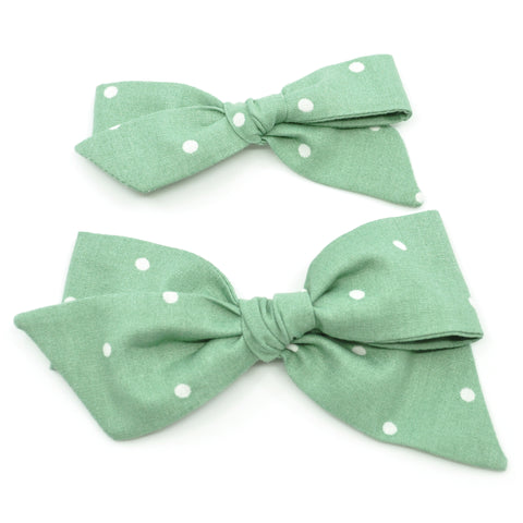 Sage Green Polka Dot Evy Bow, Newborn Headband