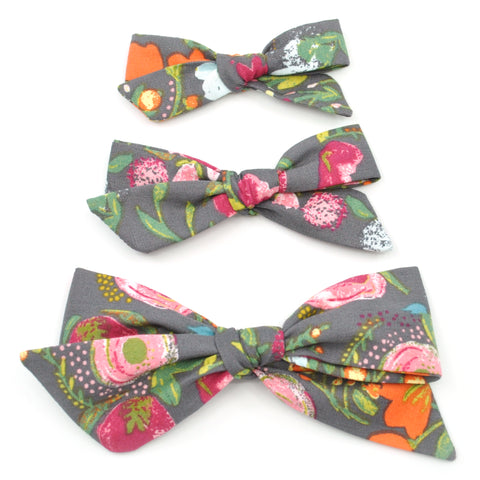 Charcoal Harvest Floral Evy Bow, Newborn Headband