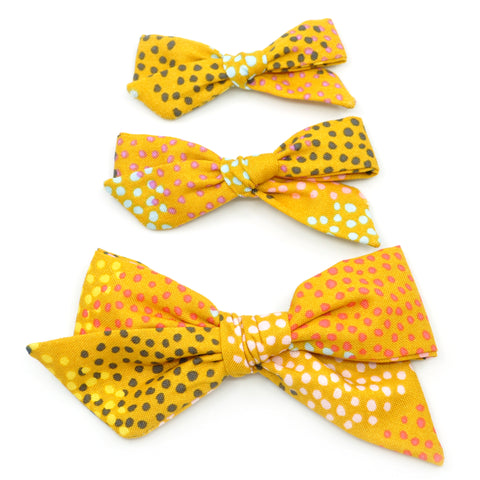 Mustard Multicolor Polka Dot Evy Bow, Newborn Headband