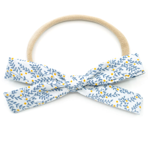 Dusty Gray & Steel Blue Vines Leni Bow, Headband or Clip