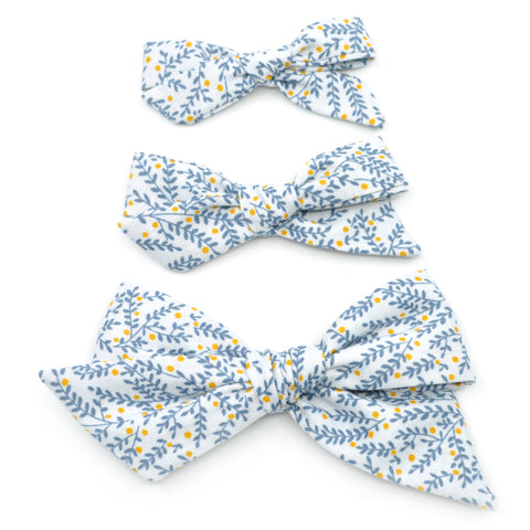 Dusty Gray & Blue Vines Evy Bow, Newborn Headband