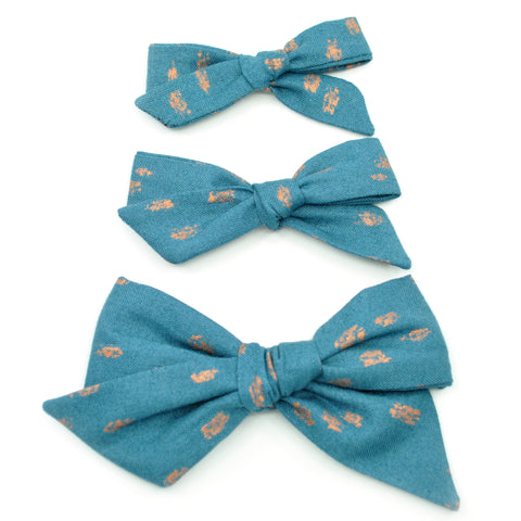 Teal & Metallic Copper Polka Dot Evy Bow, Newborn Headband