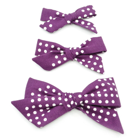 Purple & White Polka Dot Evy Bow, Newborn Headband