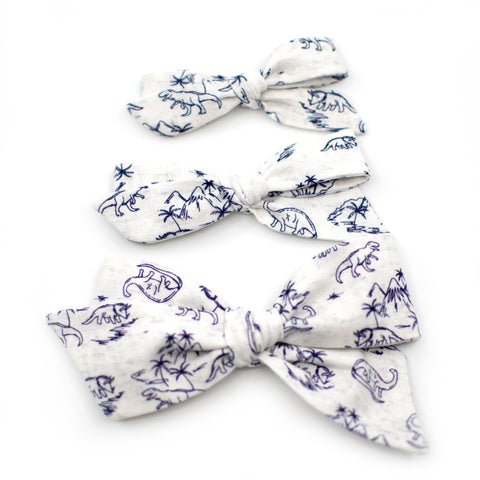 Navy Dinosaurs & Volcanos Evy Bow, Newborn Headband or Clip