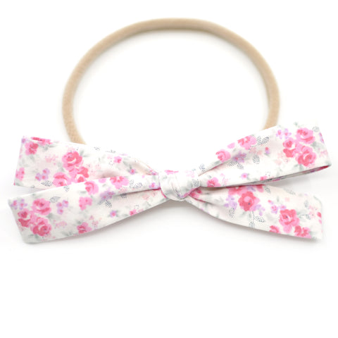 Tiny Pink Flowers Leni Bow, Infant or Toddler Hair Bow