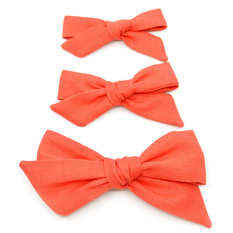 Campfire Orange Linen Evy Bow, Newborn Headband