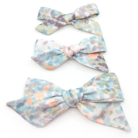 Winter Watercolor Dot Double Gauze Evy Bow, Newborn Headband or Clip