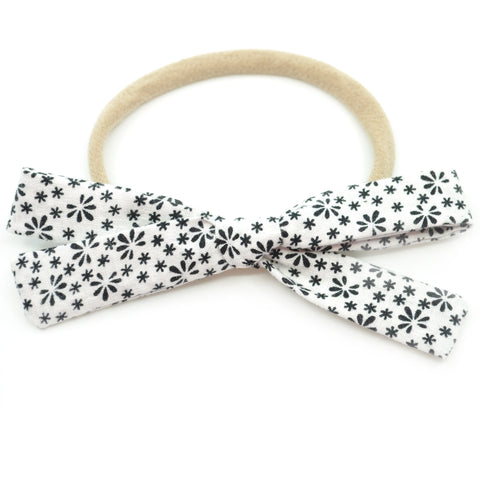 White & Black Flowers Leni Bow, Infant or Toddler Hair Bow