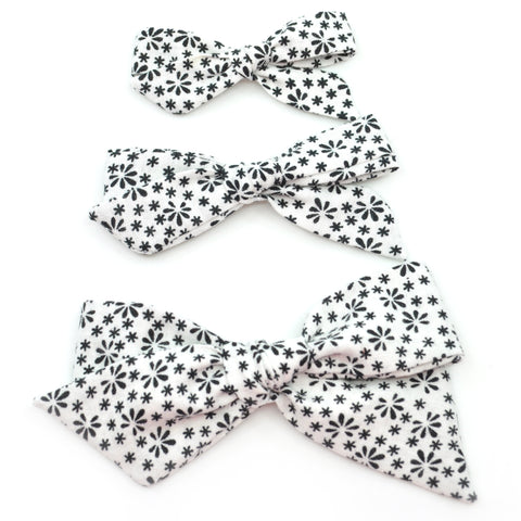 White & Black Flowers Evy Bow, Newborn Headband or Clip