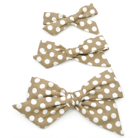 Gold & White Polka Dot Evy Bow, Newborn Headband or Clip