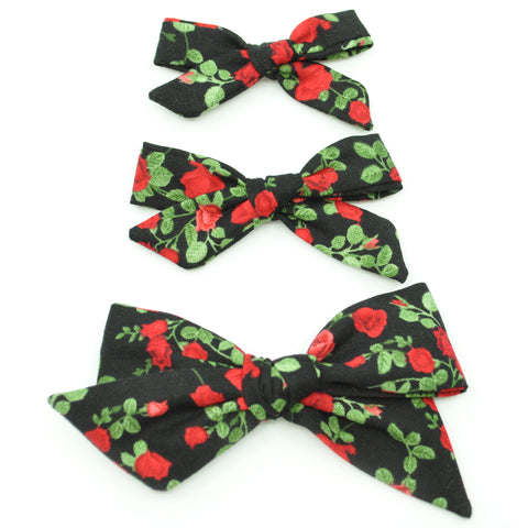 Black & Red Roses Evy Bow, Newborn Headband or Clip