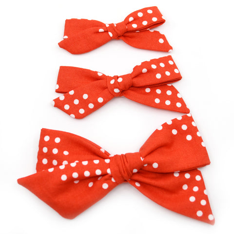 Red & White Dottie Evy Bow, Newborn Headband or Clip