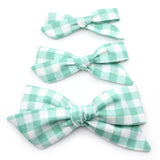 Mint Gingham Evy Bow, Newborn Headband or Clip