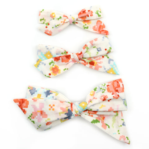 Pixel Flower Garden Evy Bow, Newborn Headband or Clip
