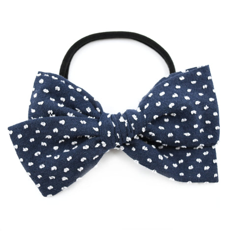 Navy Blue & White Swiss Dot Rona Bow