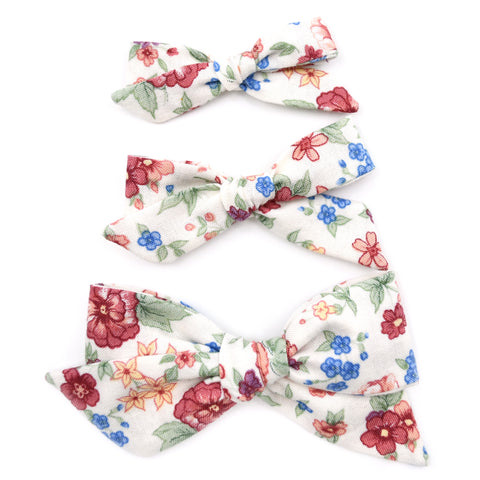 Vintage Ivory, Blue, & Rust Floral Evy Bow, Newborn Headband or Clip