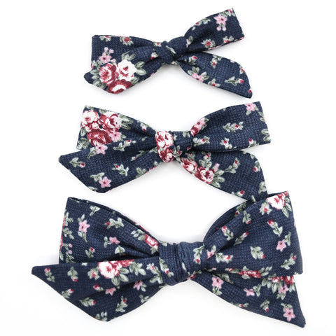 Navy Blue & Maroon Floral Evy Bow, Newborn Headband or Clip