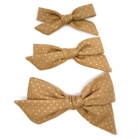 Camel & Gold Polka Dot Evy Bow, Newborn Headband or Clip