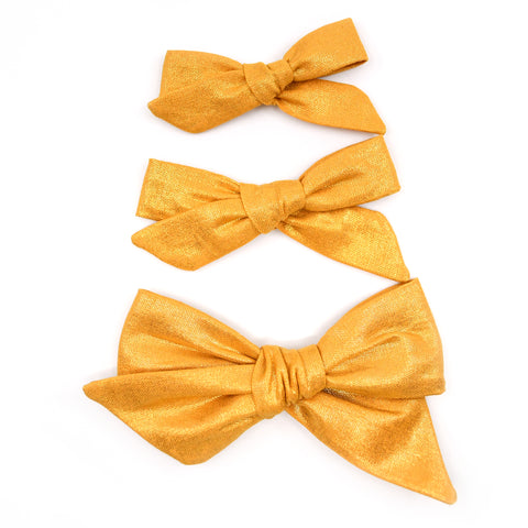 Metallic Mustard Evy Bow, Newborn Headband or Clip