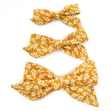Mustard & White Leaves Evy Bow, Newborn Headband or Clip