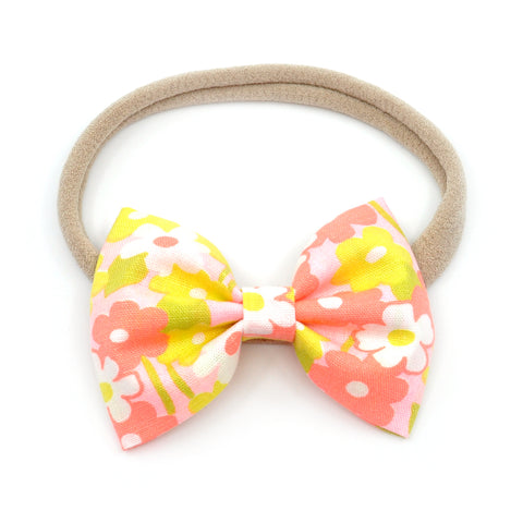 Vintage Neon Peachy Floral Belle Bow, Tuxedo Bow