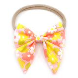 Vintage Neon Peachy Floral Elle Bow, Toddler Hairclip