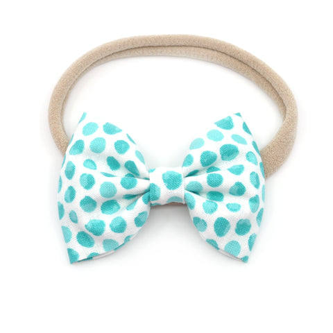 Neon Teal Polka Dot Belle Bow, Tuxedo Bow