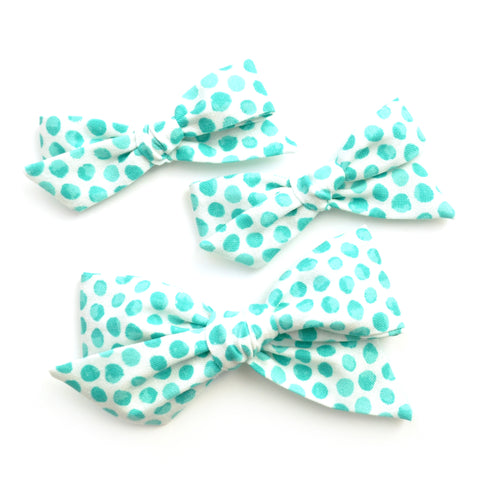 Neon Teal Polka Dot Evy Bow, Infant Headband