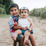 Navy Dinosaurs & Volcanos Evy Bow, Newborn Headband or Clip