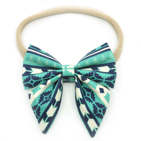 Teal Aztec Elle Bow, Toddler Hairclip