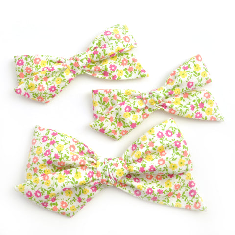 Tiny Pink & Yellow Floral Evy Bow, Infant Headband
